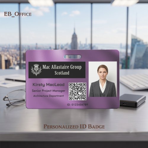 Custom Rectangle Logo Photo ID Metallic Violet Badge