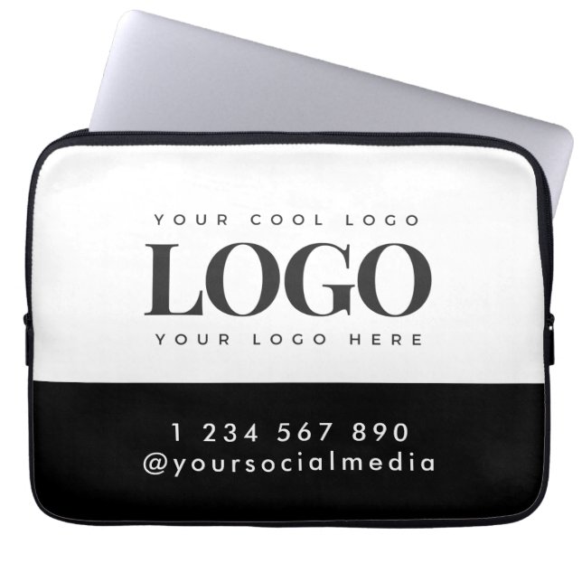 Custom Rectangle Logo & Text Business Company Laptop Sleeve (Front)