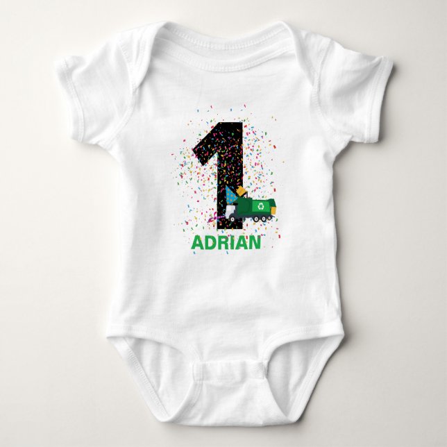 Custom Recycling Garbage Truck Birthday Party  Baby Bodysuit (Front)