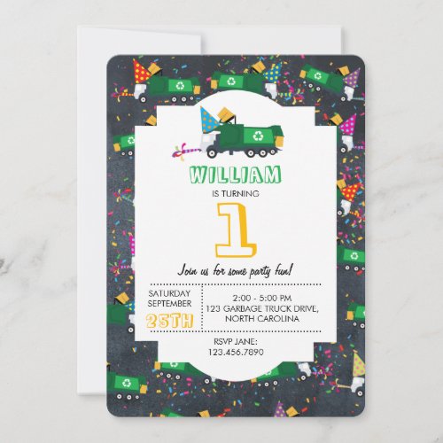 Custom Recycling Garbage Truck Birthday Party Invitation