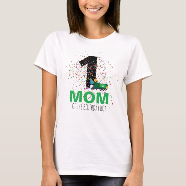Custom Recycling Garbage Truck Birthday Party Mom T-Shirt (Front)