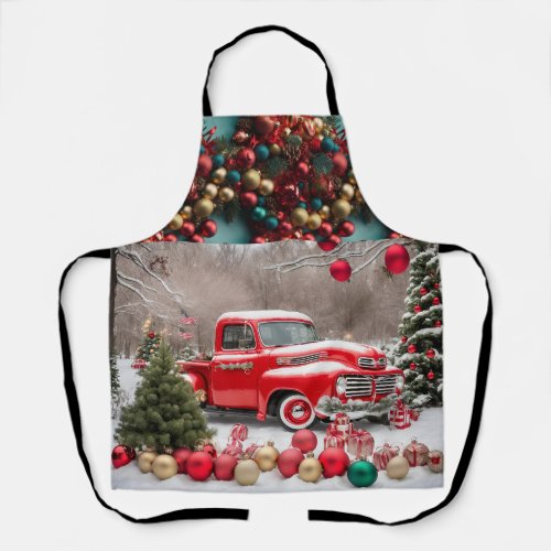 Custom Red 1950s American Christmas Pickup Truck Apron