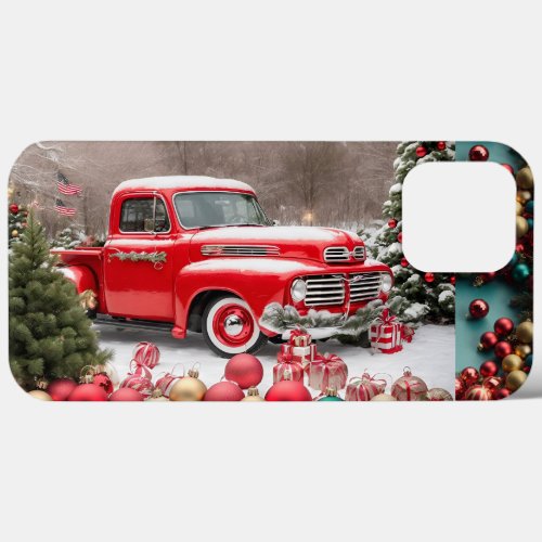 Custom Red 1950s American Christmas Pickup Truck iPhone 13 Pro Max Case