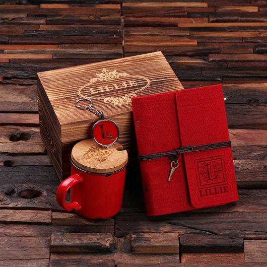 Custom Red 4 Piece Journal Gift Set (Top)