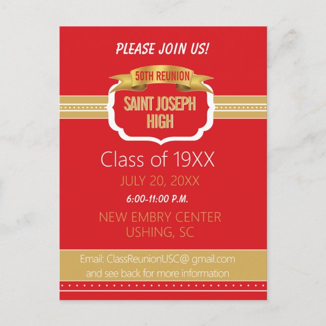 Custom Red 50th Class Reunion Invite (Front)