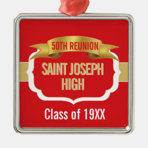 Custom Red 50th Class Reunion Metal Ornament