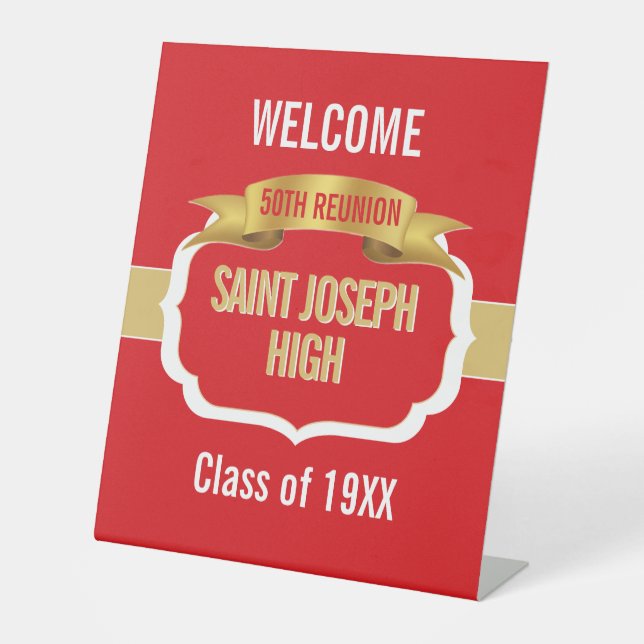 Custom Red 50th Class Reunion  Pedestal Sign (Front)