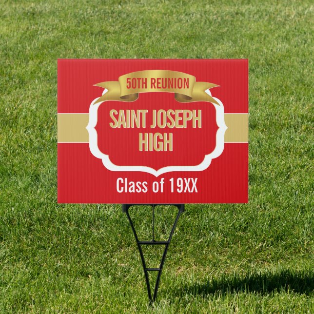 Custom RED 50th Class Reunion  Sign (Insitu)