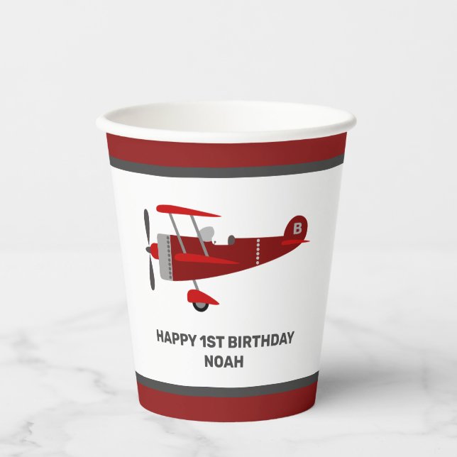 Custom Red Airplane Birthday Paper Cups (Front)