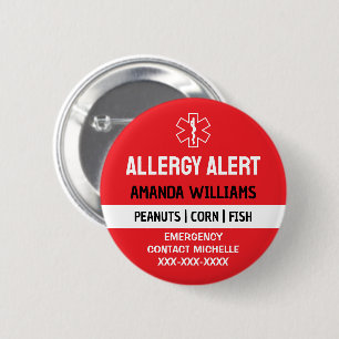 Custom Red Allergy Alert Emergency Button
