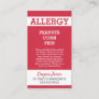 Custom Red Allergy Alert Restaurant Emergency Calling Card