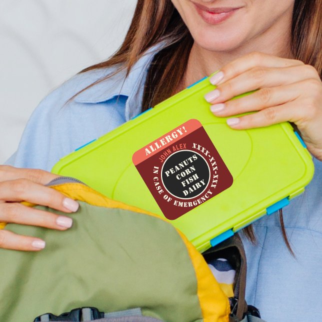 Custom Red Allergy Alert Restaurant Emergency  Square Sticker (Creator Uploaded)