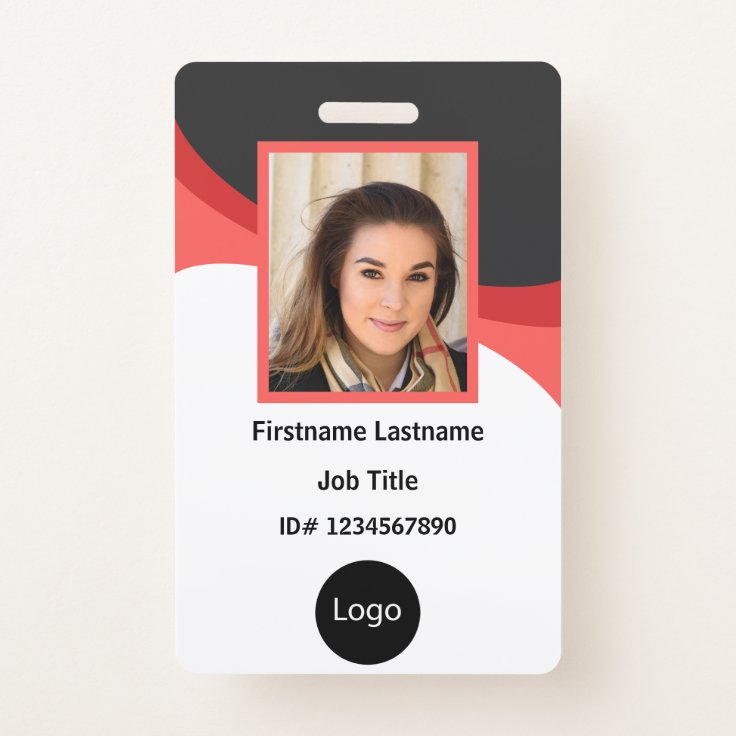 custom red and black company employee Photo, Logo Badge | Zazzle