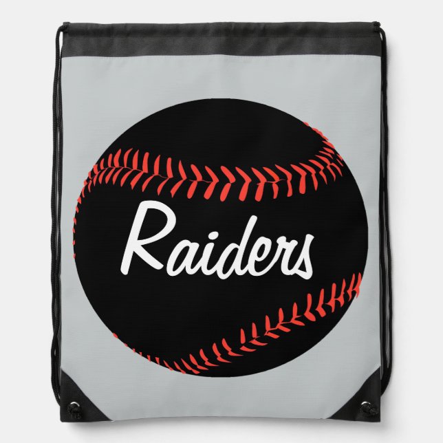 Custom Red and Black Softball Drawstring Backpack (Front)