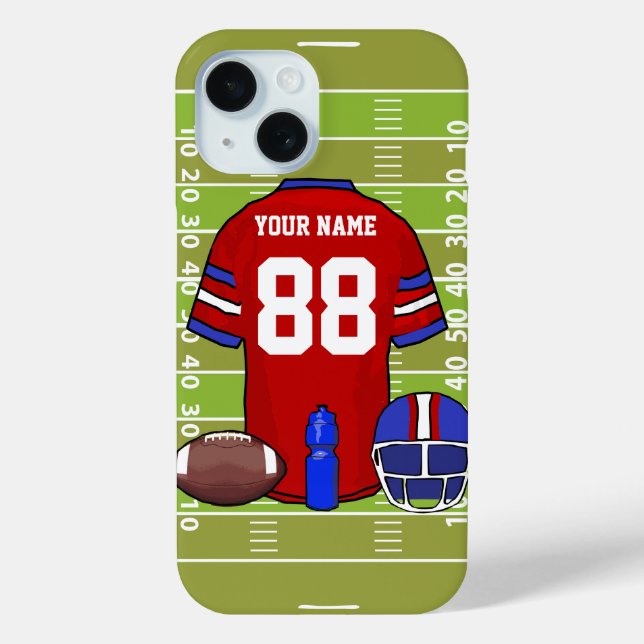 Custom Red and Blue Football Jersey on Field Case-Mate iPhone Case (Back)