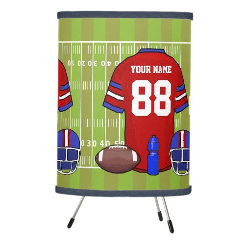 Custom red and blue Football Jersey on Field Tripod Lamp