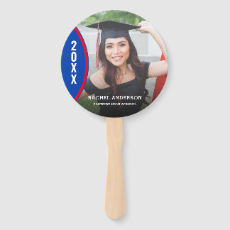 Custom Red and Blue Graduation Photo Hand Fan