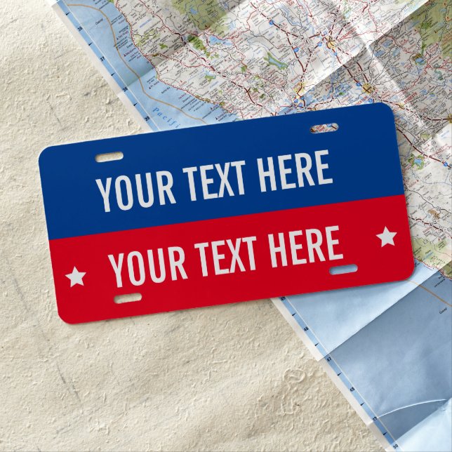 Custom Red and Blue Personalized License Plate (In Situ)