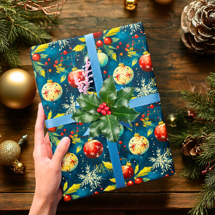 Custom Red and Gold Baubles Christmas Wrapping Paper