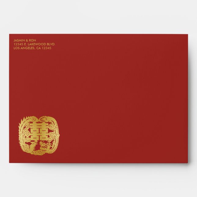 Custom Red and Gold Chinese Double Happiness Envelope (Front)