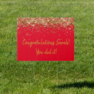 Custom Red and Gold Graduation Party Graduate Yard Sign