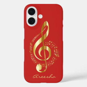 Custom Red and Gold Treble Clef Music Note iPhone 16 Case