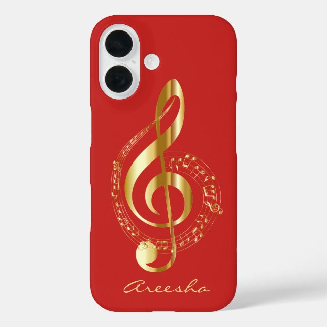 Custom Red and Gold Treble Clef Music Note Case-Mate iPhone Case (Back)
