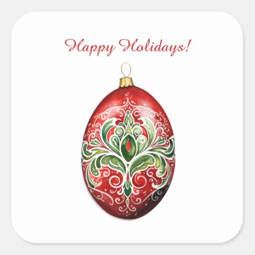 Custom Red and Green Christmas Ornament Holiday Square Sticker