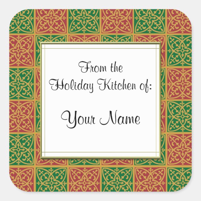 Custom Red and Green Fleur de Lis Baking Stickers (Front)