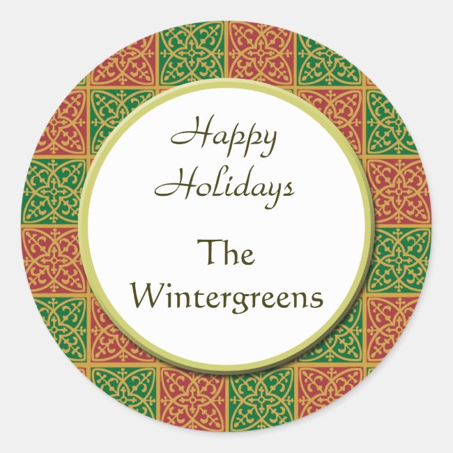 Custom Red and Green Holiday Pattern Gift Sticker