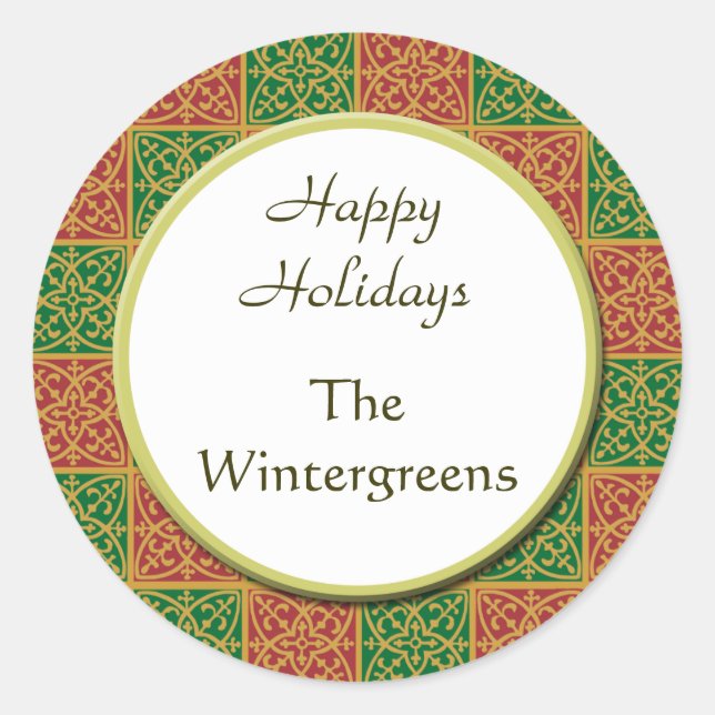 Custom Red and Green Holiday Pattern Gift Sticker (Front)