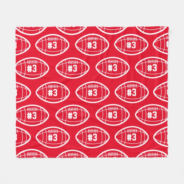 Custom Red and White FootBall Pattern Fleece Blanket (Front (Horizontal))