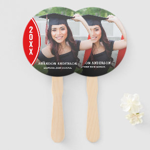 Custom Red and White Graduation Photo Hand Fan