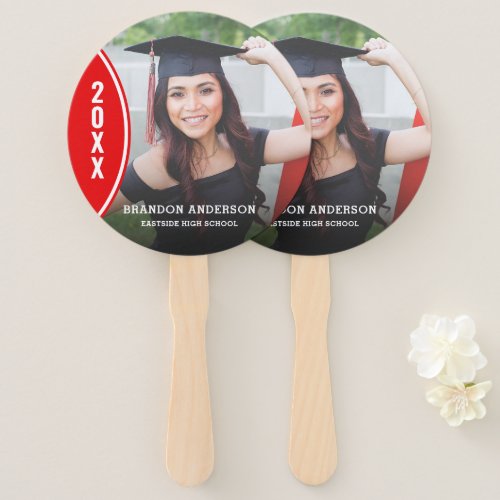 Custom Red and White Graduation Photo Hand Fan