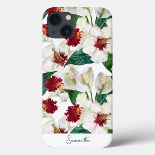 Custom Red And White Summer Tropical Blooms iPhone 13 Case
