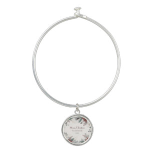 Custom Red And White Watercolour floral Christmas Bangle Bracelet