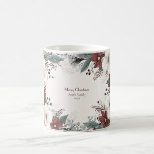 Custom Red And White Watercolour floral Christmas Coffee Mug