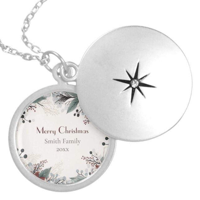 Custom Red And White Watercolour floral Christmas Locket Necklace (Front)