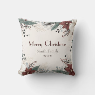 Custom Red And White Watercolour floral Christmas Throw Pillow