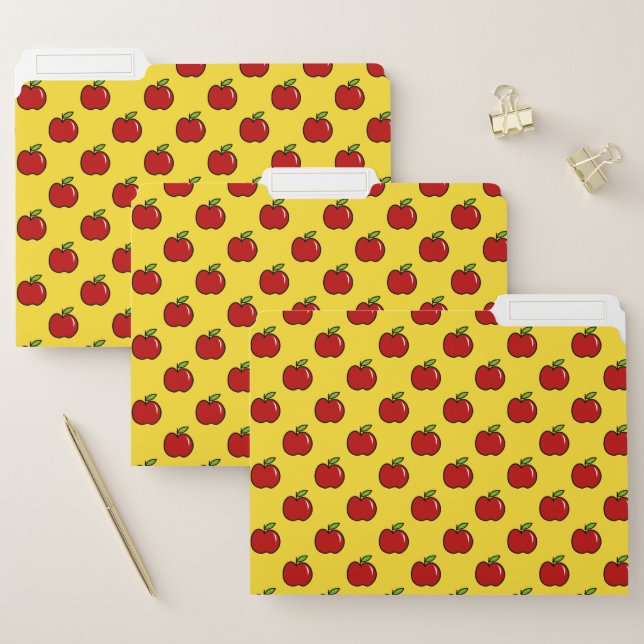 Custom red apple fruit pattern school teacher file folder (Set)