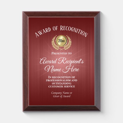 Custom Red Award of Recognition