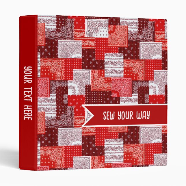 Custom Red Bandana Patchwork Sewing 3 Ring Binder (Front/Spine)