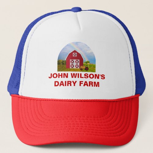 Custom Red Barn Blue Sky Farm Your Companys Name  Trucker Hat