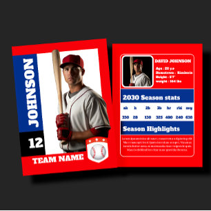 Custom Red Baseball Trading Card Player Profile