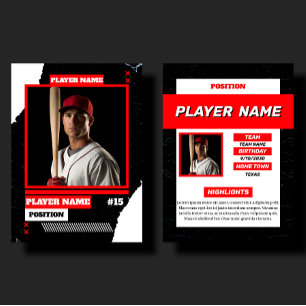 Custom Red Baseball Trading Card Player Profile
