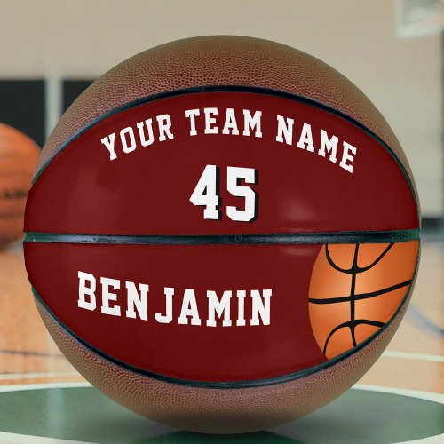 Custom Red Basketball with Team Name Number