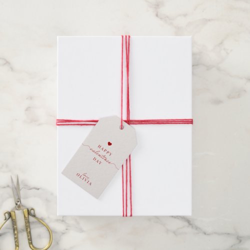 Custom red beige simple  VALENTINEâS DAY gift tag 