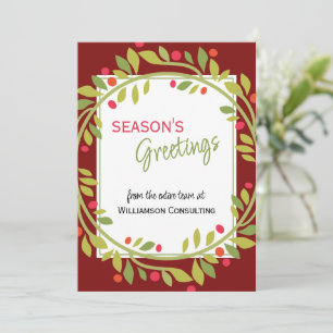 Custom Red Berries Green Holly Botanical Foliage Holiday Card