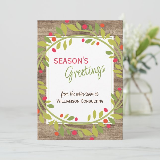 Custom Red Berries Green Holly Botanical Foliage Holiday Card (Standing Front)