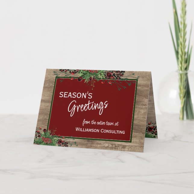 Custom Red Berries Green Holly Botanical Foliage Holiday Card (Front)